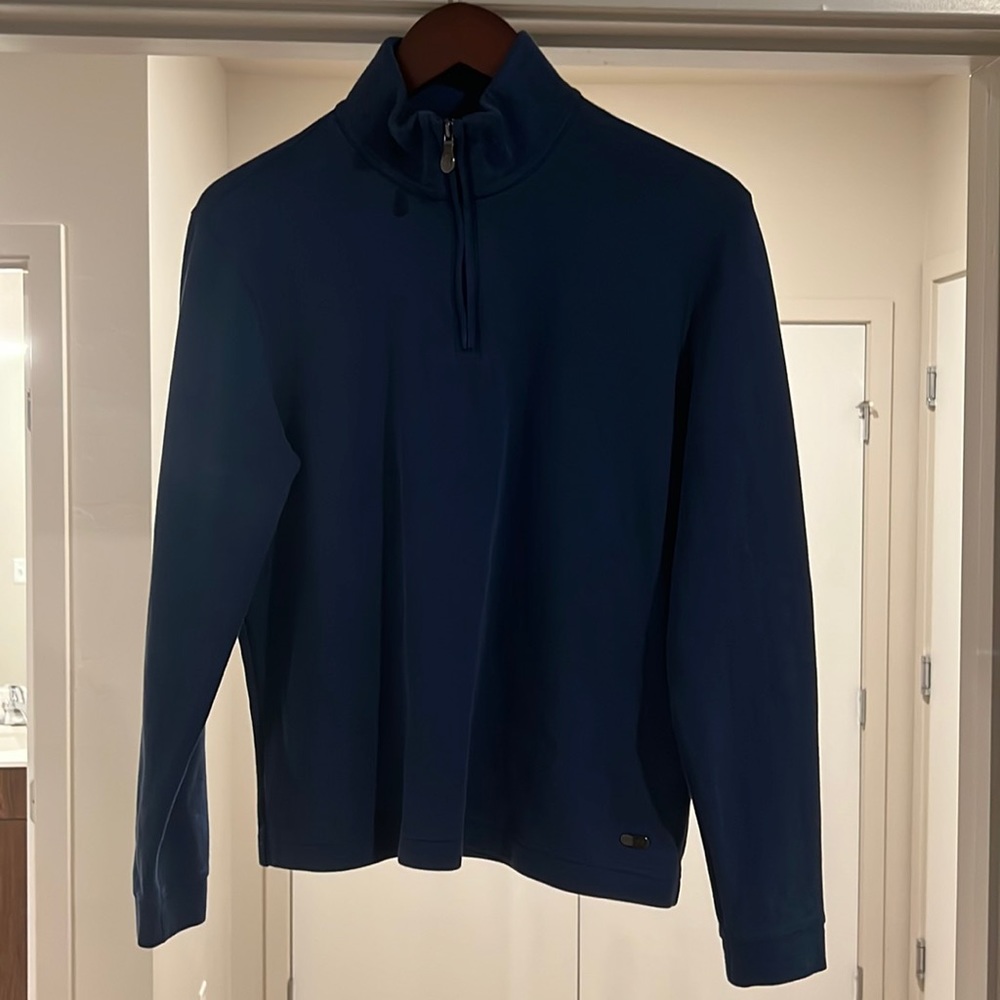 BOSS Green Men’s Quarter Zip Pullover Sweater Navy Medium